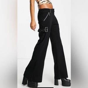 Reclaimed vintage 00s low rise pants with hardware detail in black